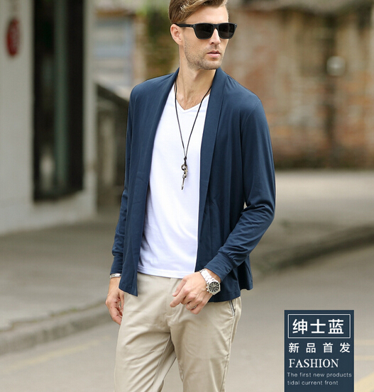 Blue color knitted sweater cardigan for men