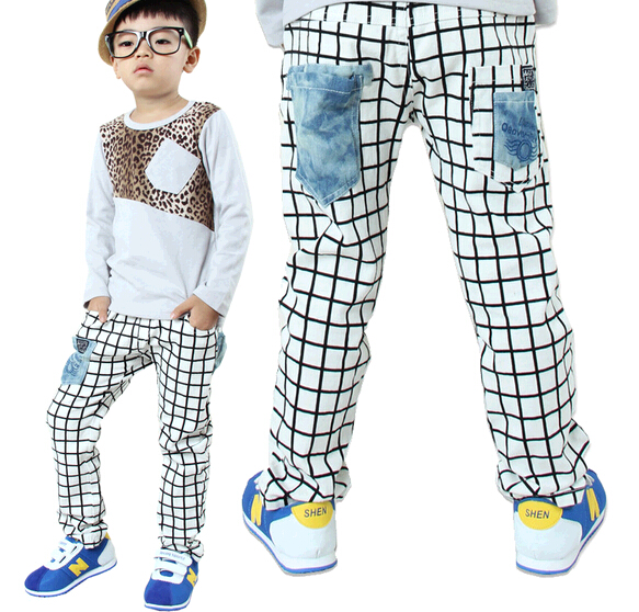 Wholesale children boy checked leisure pants, checked leisure trousers