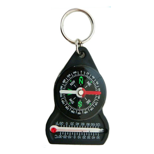 Portable with thermometer camping compass keychain