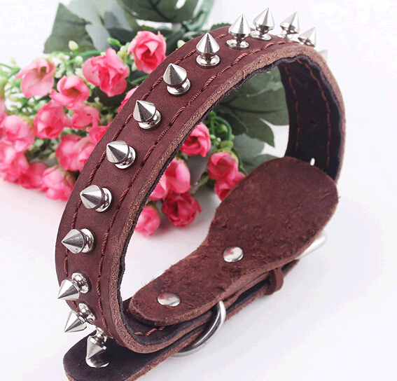 Promotional geunine leather pet collar with nail