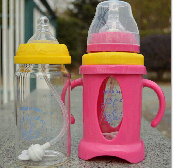 Wholesale 240ml glass baby bottle with plastic holder