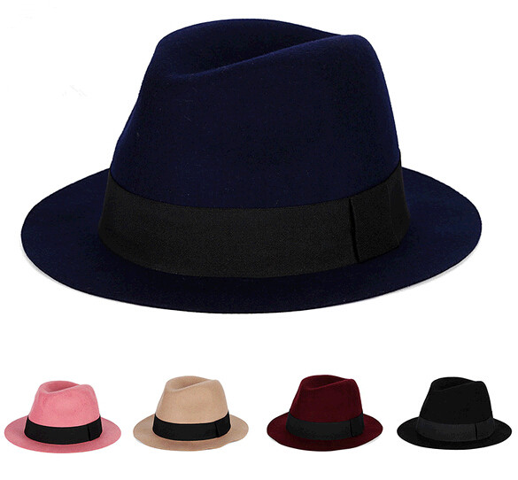 Wholesale man or woman jazz style wool felt fedora bowler hat and cap