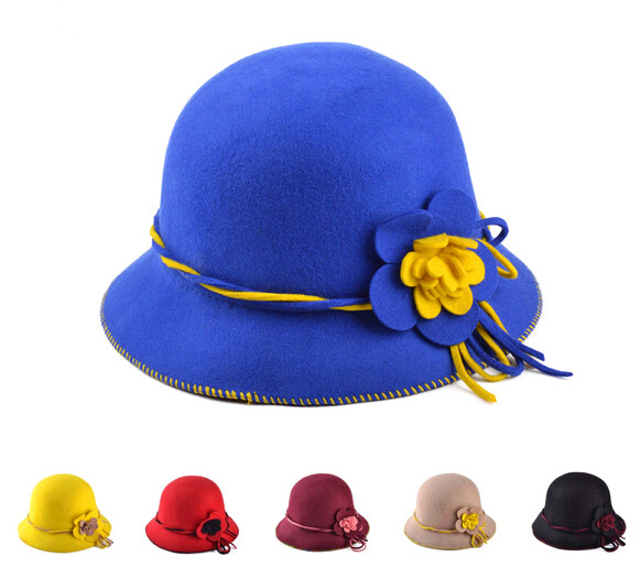 Wholesale trendy flower wool felt woman bowler hat and cap