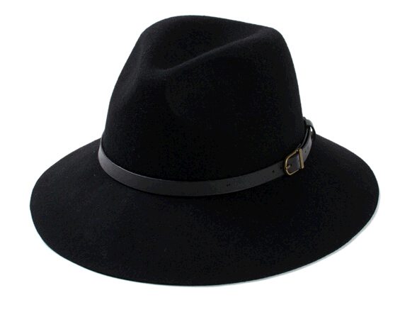 Wholesale jazz or knight wool felt fedora cap and hat with leather strap