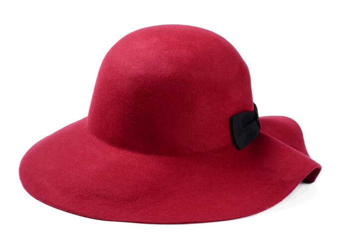 Wholesale red color wave shape wool felt woman bowler cap and hat