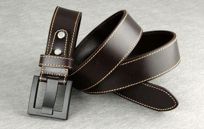 Wholesale good quality black color cow leather man belt with pin buckle