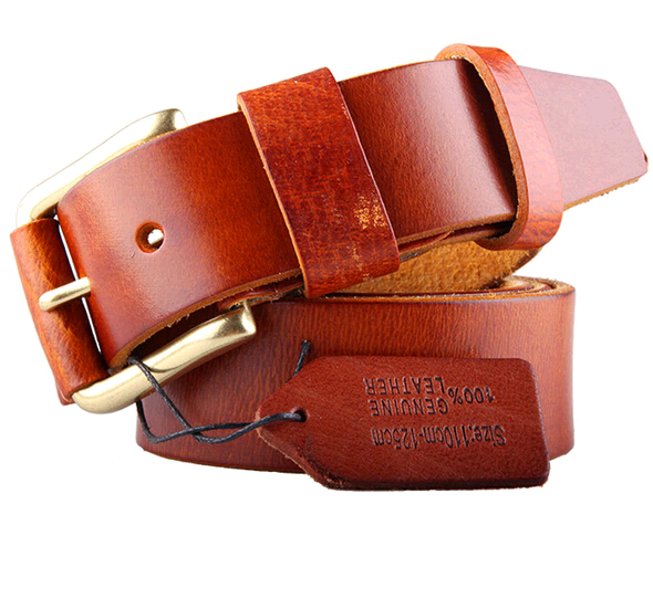 High quality vintage brown genuine leather man belts with pin buckle