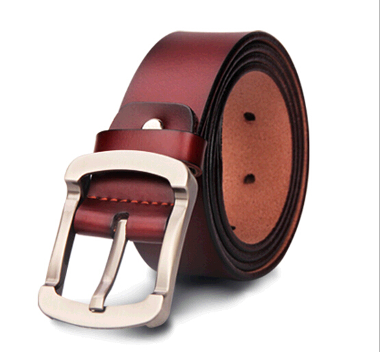 Vintage brown color cow leather man belts with pin buckle