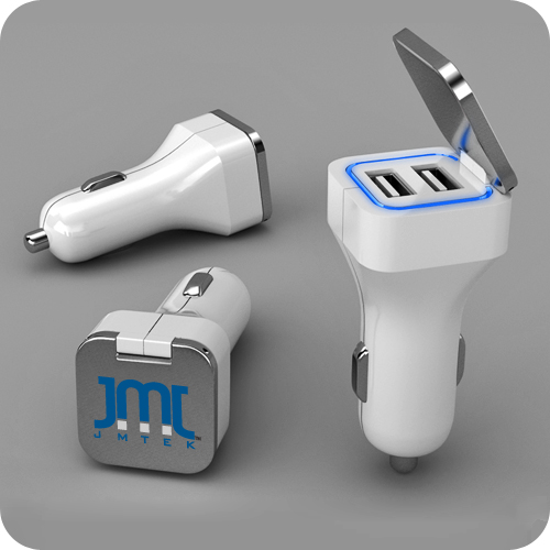 High quality dual two port car charger with metal lid