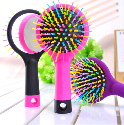 Wholesale plastic rainbow hair brush comb with mirror