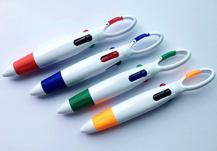 Wholesale four refill color ballpoint pen with carabiner cap