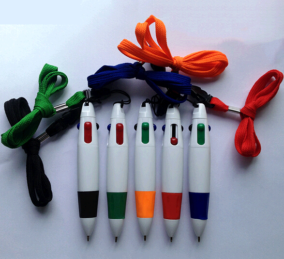 Wholesale four refill clor ballpoint pen with lanyard, lanyard ballpoint pen