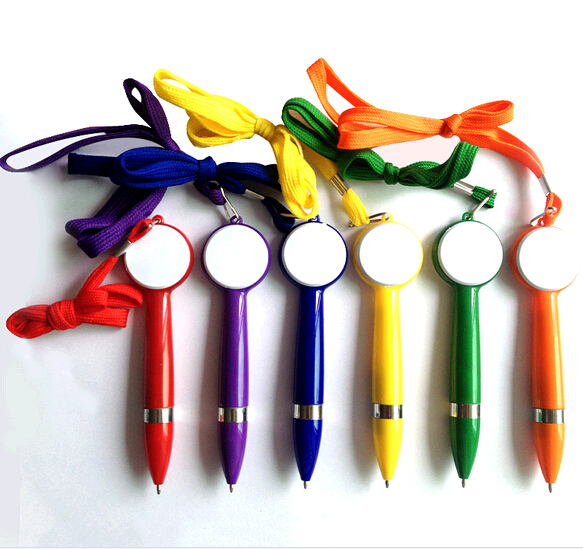 Wholesale top round shape plastic ballpoint pen with lanyard