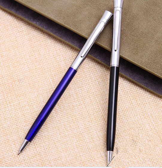 Wholesale blue color and black color thin metal pen