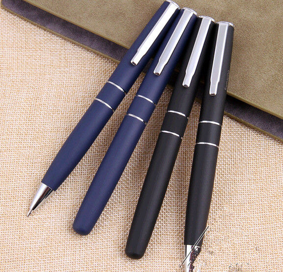 Wholesale black color and blue color grit blasting metal pen, frosting metal pen