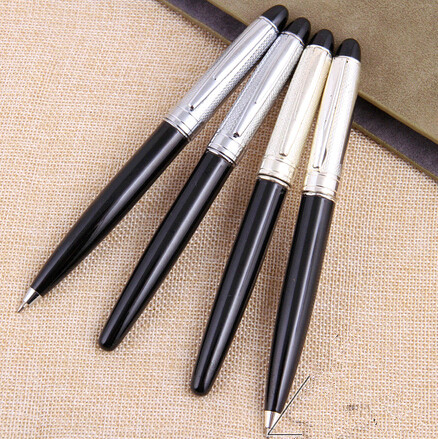 Wholesale good quality black color metal pen with silver top cap