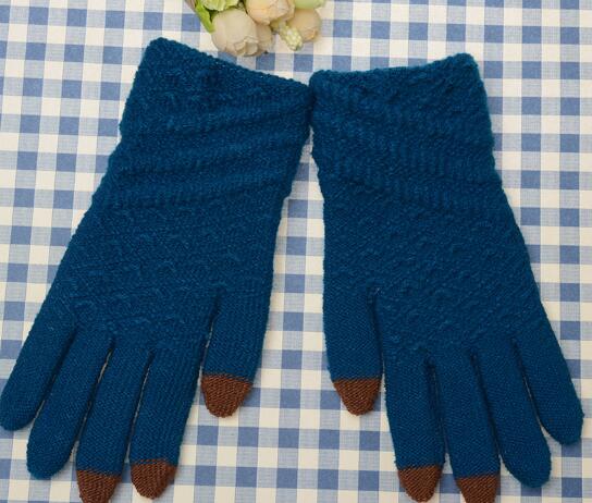 Wholesale custom logo blue color knitted touch screen warm glove for ipad or iphone