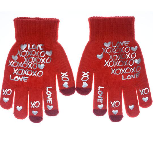Wholesale customized stamp gold or silver logo knitted warm glove