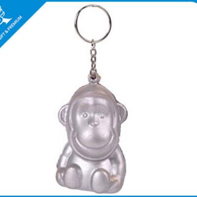 Wholesale silver color monkey shape pu stress ball keychain