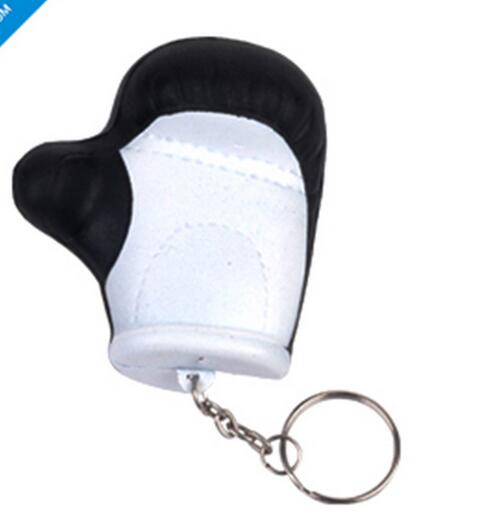 Wholesale black and white color glove shape pu stress ball keychain