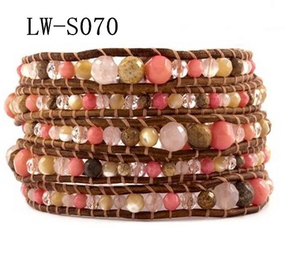 Wholesale colorful stone  5 wrap leather bracelet