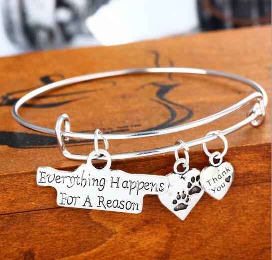 Everything happen for a reason and heart shape zinc alloy bracelet