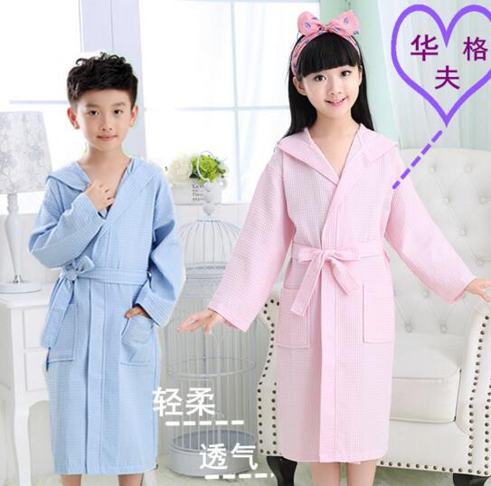 Good quality blue and pink color waffle bathrobe for children