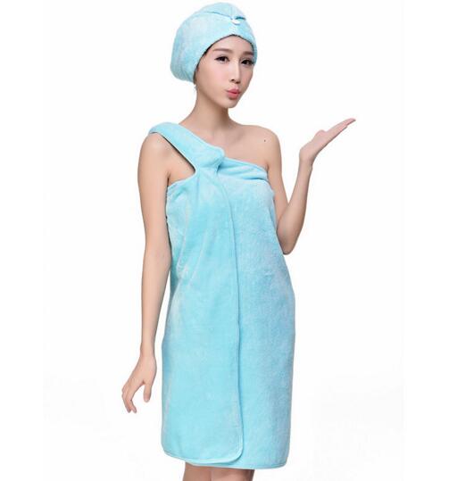 Good quality blue color fleece bathrobe skirt with hood for woman