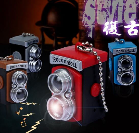 Promotional custom shape retro camera shape with sound and led light keychain
