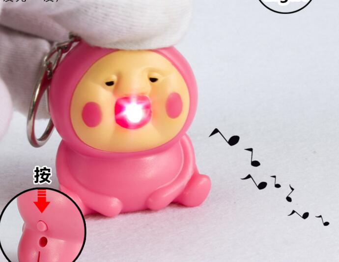 Promotional cheap style cute animal with sound led flashlight keychain
