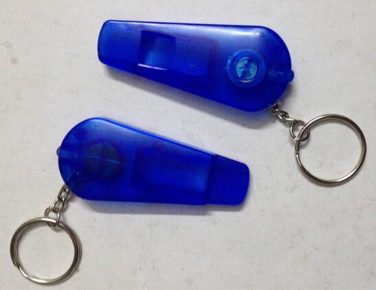 Promotional blue whistle shape plastic led keychain