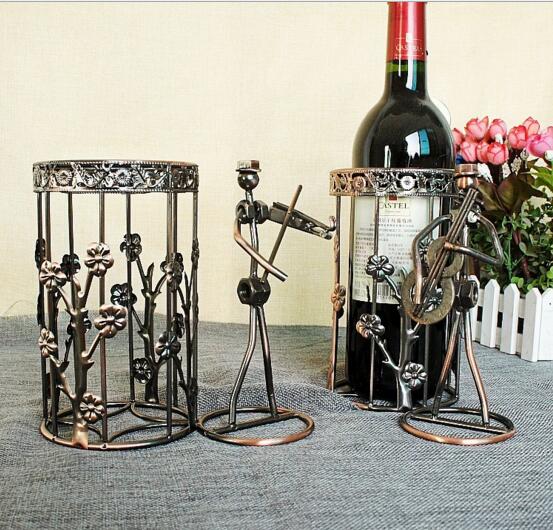 Promotional violin shape bronze color red wine bottle rack or wine stand