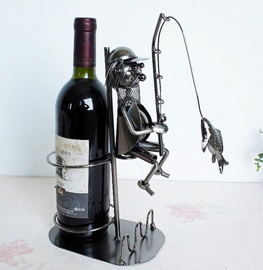 Cool style fisherman shape  tin material wine rack and wine stand