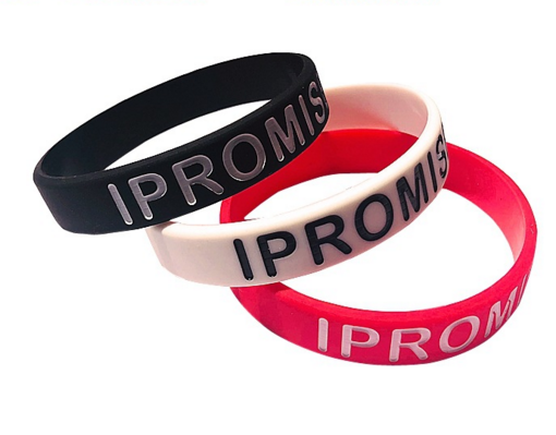 Promotional emboss and fill silver color logo silicone wristband