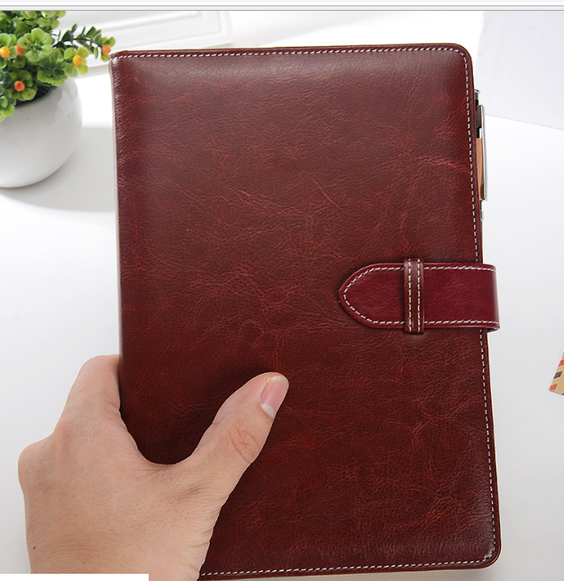Customized brown and blue color pu notebook with customize emboss logo