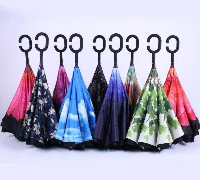 Newest windproof double layers C shape handle reverse inverted umbrella