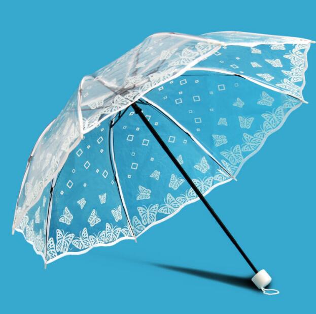 Customize design 3 folding clear transparent foldable umbrella
