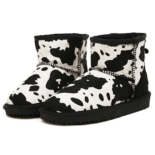 sweet girl flat heel dairy cow pattern woman snow boots