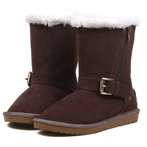 Mature style genuine leather wool woman snow boots