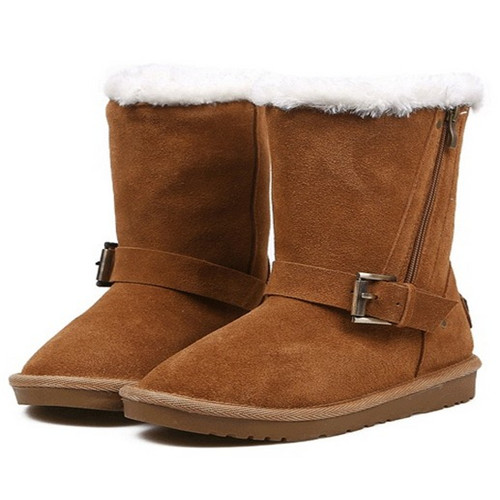Fashion girl style flat heel genuine leather woman snow boots