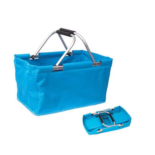 Blue color folding shopping basket with two handles