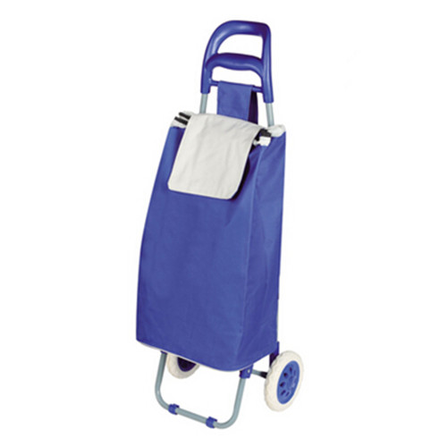 Blue color foldable wheeled trolley shopping cart