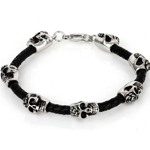 Fashion Men jewelry leather human skeleton Bracelets