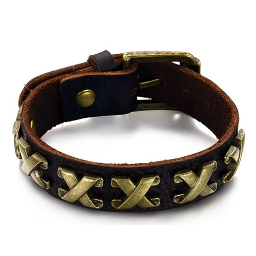 Promotional genuine leather bracelet with x shape decoration