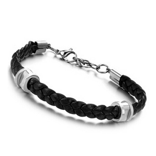 Fashional cheap woven rope and stainless steel bracelet