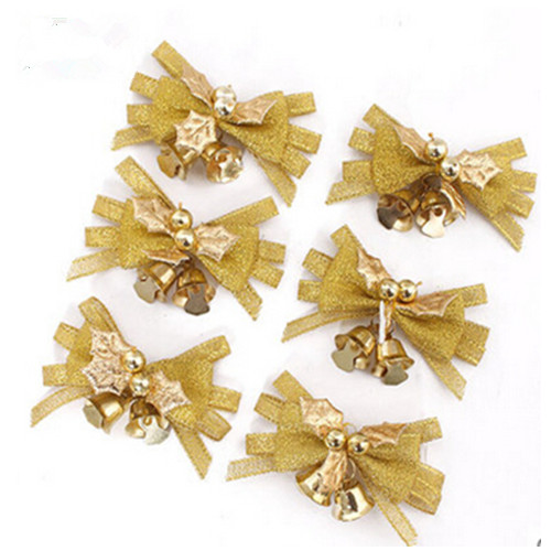 Gold color christmas bowknot with golden bell