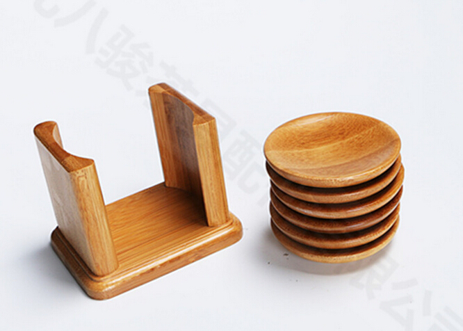 Promotional round shape bamboo wooden coaster set