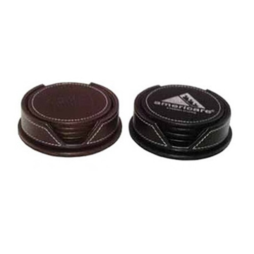 High quality genuine leather round shape cup coaster set