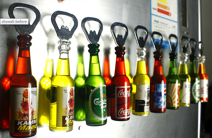 Creative style bottle shape fridge magnet with bottle opener function