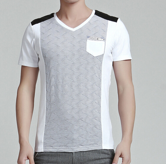 Good quality short sleeve cotton material  v-neck shirt